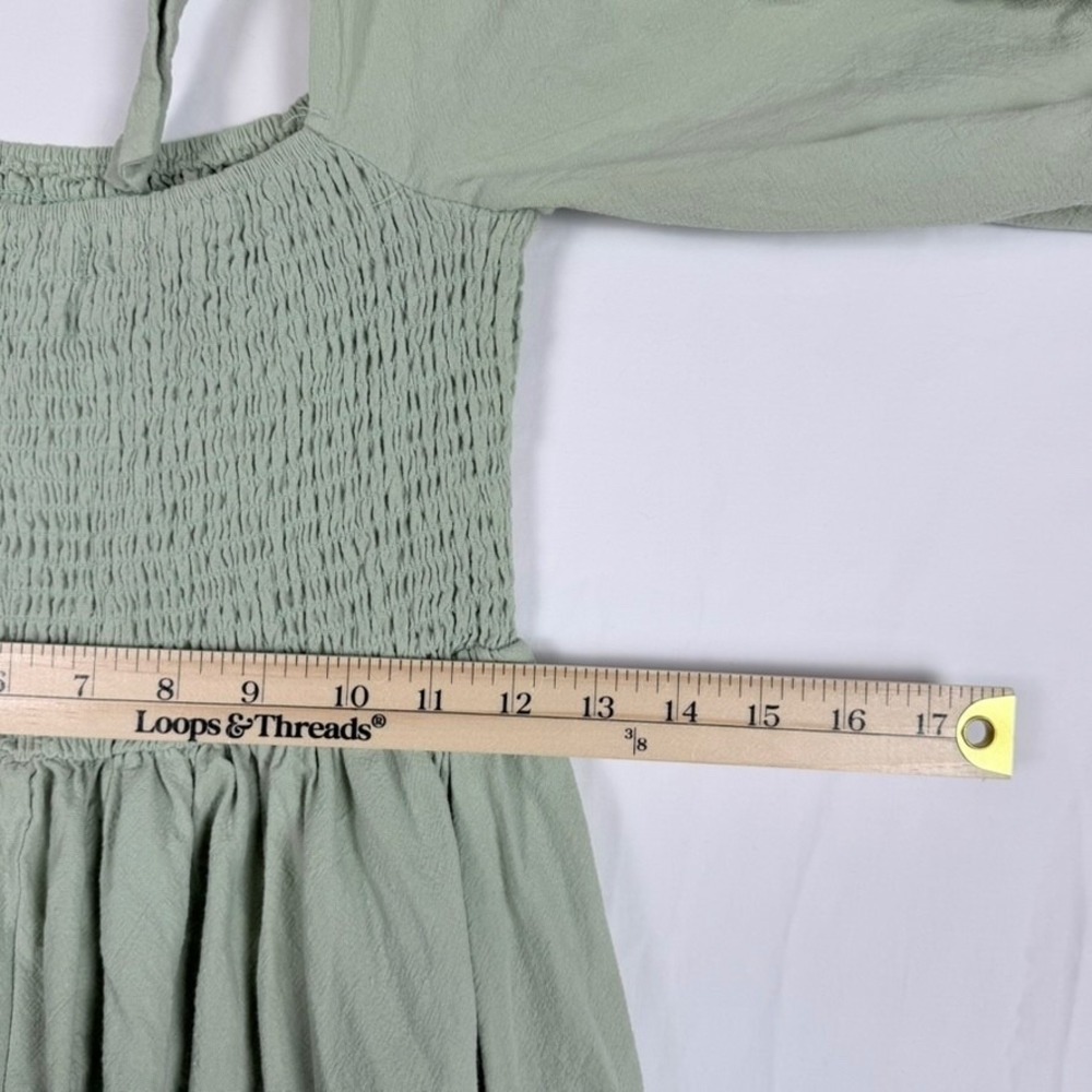 Nasty Gal Green Maxi Dress 0 Smocked Puff Sleeve Cottagecore Country - Picture 9 of 11